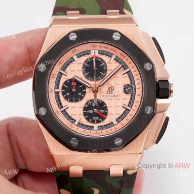 44mm Audemars Piguet Royal Oak Offshore Replica Watch Rose Gold Camouflage Strap